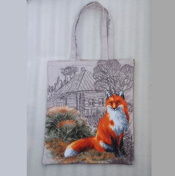 堅固的可重複使用棕手提袋，環保，帶狐狸的棉帆佈軟包