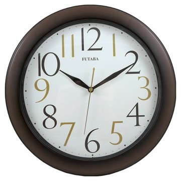 FUTABA 營鐘 簡約跳色數字仿木超靜音掛鐘 0288  咖啡色