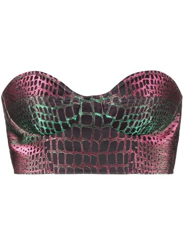 Balmain - embossed-crocodile crop top - women - Viscose/Viscose/Cotton/Metallized Polyester/Silk - 36 - Pink