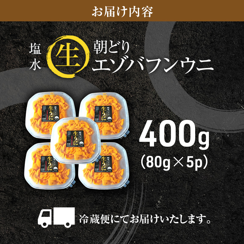 北海道 利尻 島産「朝どり」生うに塩水パック80g×5パック（蝦夷 バフンウニ）［2024年6月発送開始先行受付] ウニ 塩水ウニ