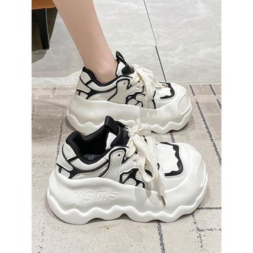 8cm厚底丑萌老爹鞋女2025春季新款小個子增高運動鞋開口笑小白鞋