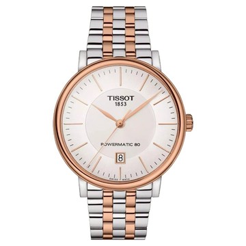 TISSOT 天梭 卡森 Powermatic 80 銀色錶盤 灰色及玫瑰金錶帶 腕錶 40mm  銀色