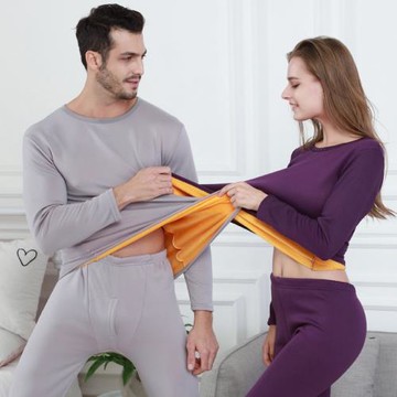 秋冬新款黃金絨保暖內衣女大碼加絨修身圓領加厚男士秋衣秋褲套裝