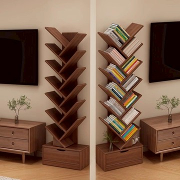 工廠直銷 附發票 免運 兒童收納架 玩具收納架 置物架 儲物櫃 繪本架 繪本架 畫架 實木書架床邊落地置物架家用靠墻創意樹形儲物簡易柜子兒童小書柜特惠/開立發票 全館八折 快速出貨 S1031