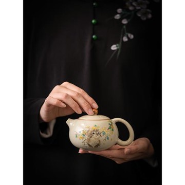 貓咪陶瓷茶壺帶過濾泡茶壺辦公室家用功夫單壺汝窯開片可養泡茶器