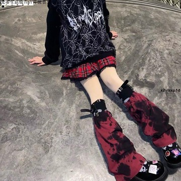 ✨超級優惠堆堆襪猩紅扎染個性朋克女襪套哥特中筒街頭腳套日系暗黑蘿莉土酷腿套`
