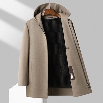 [米蘭精品] 現貨+預購 100%羊毛大衣毛呢外套-保暖連帽雙面呢金絲絨內膽大衣男外套2色74id50