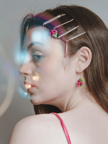 Delicate Berry Stone Earrings [PINK]