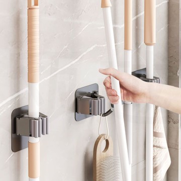 免打孔不銹鋼拖把壁掛夾槍灰色掛鉤衛生間多功能墻上掃把固定掛架
