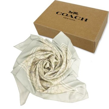 【COACH】C LOGO 100%蠶絲絲巾方巾頭巾領巾圍巾禮盒(彩色藍)