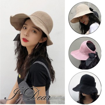 I.Dear-韓系春夏遮陽大帽簷空頂蝴蝶結漁夫草帽(4色)