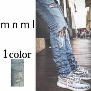 mnml ミニマル M47 STRETCH DENIM ストレッチ 裾ZIPジップ ダメージ ...