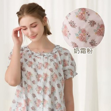 Rosemaid 羅絲美 - 微風悸動100%純棉全開釦短袖衣褲裝睡衣 -奶霜粉/雲霧藍【R4153】