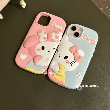 🔥臺灣出貨🔥卡通貼臉美樂蒂KT貓iPhone15promax蘋果14手機殻13硅膠12軟16閨蜜