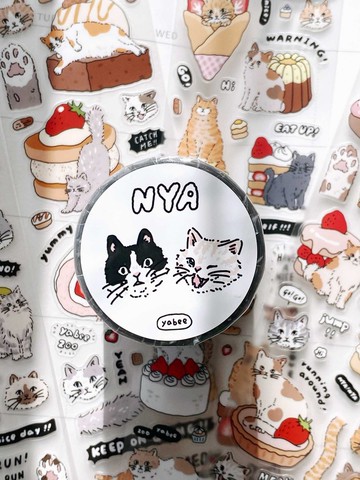 開心動物園/貓咪萬歲/霧面5公分PET加白墨紙膠帶/有切膜附離型紙