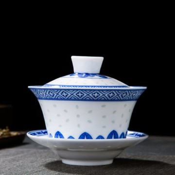 蓋碗茶杯茶碗青花玲瓏景德鎮泡茶碗陶瓷白瓷功夫180ml三才碗單個