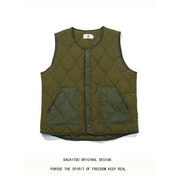 小眾阿美咔嘰復古葫蘆紋做舊皺褶夾棉圓領馬甲男女寬松開衫背心冬