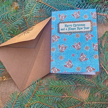 聖誕快樂新年恭喜卡，聖誕祝福卡，藍色卡片