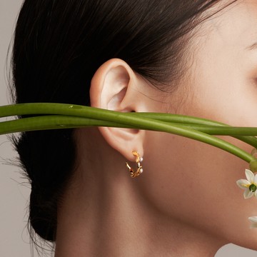 Twig｜枝枒純銀鍍金珍珠小耳圈