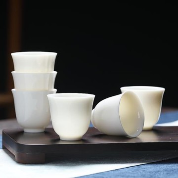 羊脂玉瓷品茗杯陶瓷家用主人杯純色小茶杯單杯功夫茶杯小清新白瓷