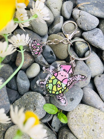 愛地球海洋日-卷卷海龜小丑魚-小卷角色插畫壓克力鑰匙圈吊飾