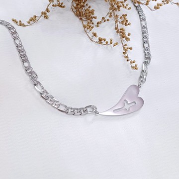 完全的愛十字架鏤空愛心鈦鋼古巴項鍊/頸鍊/鎖骨/福音/基督教禮品