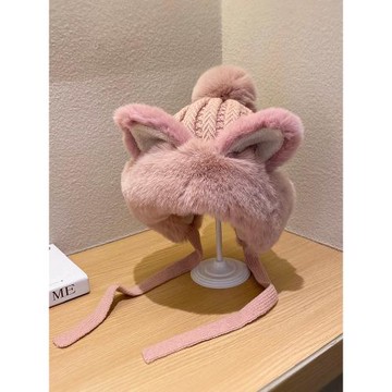 冬保暖加絨護耳帽女可愛百搭針織雷鋒帽韓版毛絨加厚套頭帽毛線帽