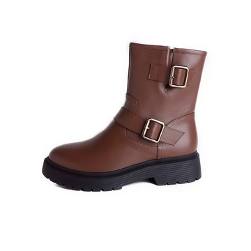 KOKKO率性騎士感金屬釦環短靴深咖色