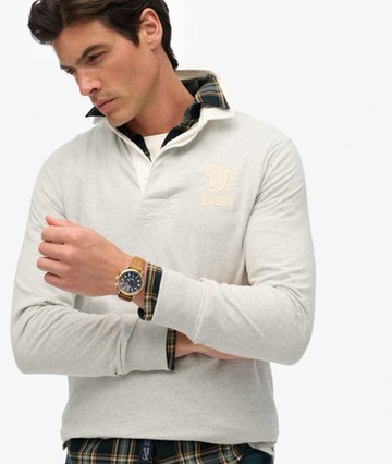 Superdry Men's Vintage Athletic Jersey Rugby Top Light Grey Size: XL