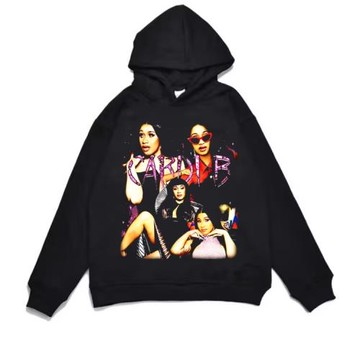 數碼直噴說唱女歌手cardi b卡迪·B嘻哈印花加厚連帽衛衣寬松外套