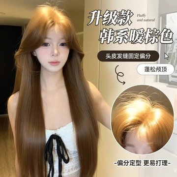 【KEKE】假髮女 【偏分版直髮】氣質 韓係 女主 禦姐 中分 長直髮 整頂全頭套 自然 無痕 透氣 逼真 時尚 減齡