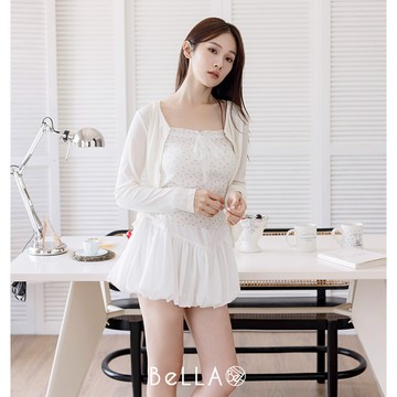 【夏季新品】BeLLA 兩件式碎花綁帶上衣 杏色