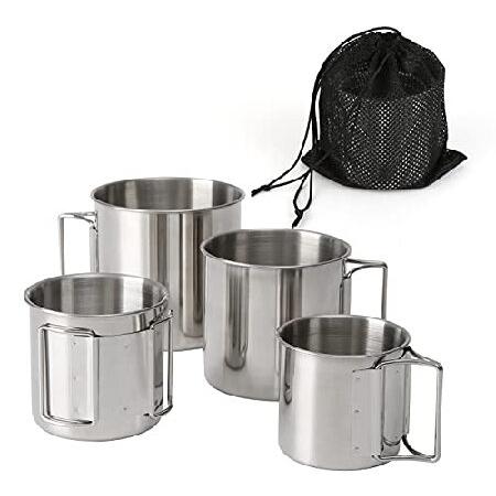 Stackable Camping Mug Stainless Steel Cups Portable with Folding Handl