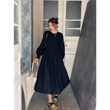 我在外面有貓 “黑天鵝”小眾法式極簡長款過膝氣質打攬連衣裙