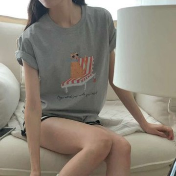 正韓女上衣 渡假貓短袖T恤FIE1191-創翊韓都