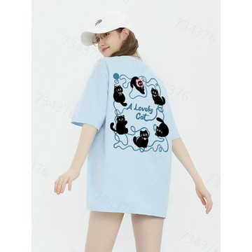 【現貨！當天出】韓版短袖線團小貓簡約風女t恤 重磅250g純棉高品質女生內搭上衣 加大碼寬鬆oversize風夏季衣服
