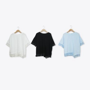 【MASTINA】不規則拼接上衣 藍 黑 白(魅力商品)