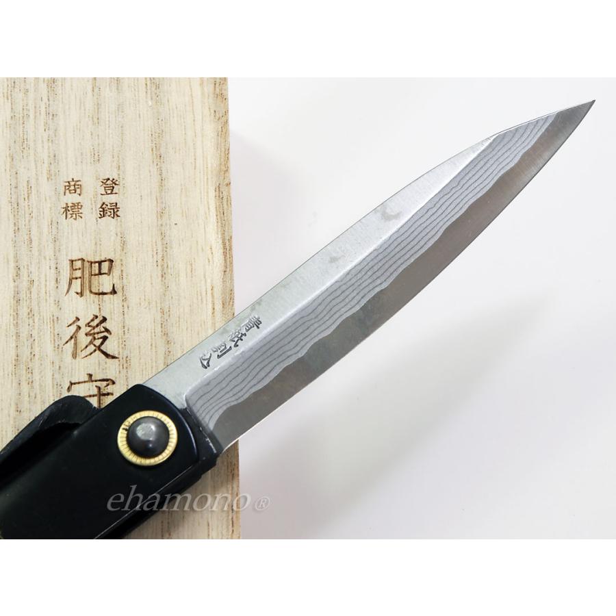 肥後守　多層鋼青紙割込　特大　プレミアム-黒鞘3〜Nagao Higonokami Damascus