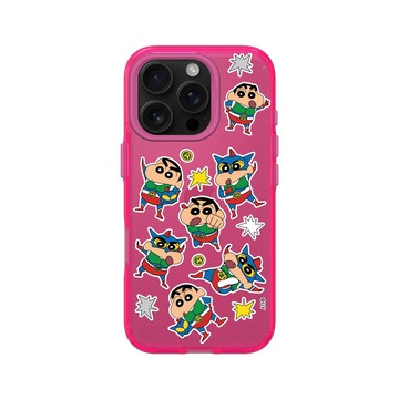 iPhone 16 Pro Clear 粉漾桃 - 蠟筆小新 Crayon Shinchan - 小新超人拼貼款