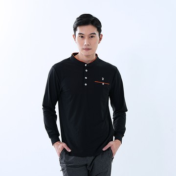 【遊遍天下】男款立領抗UV防曬涼感吸濕排汗機能長袖POLO衫GL1040黑色(高爾夫球衫)