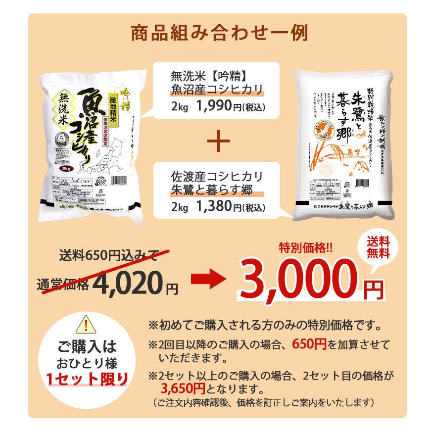 お米 4kg 送料無料 食べ比べ お試し いなほんぽのコシヒカリ選べるセット 4kg(2kg×2) プレゼント付 無洗米 精白米 新潟産 魚沼産 令和5年産 新米