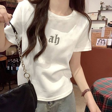 胖胖美依 短袖上衣 T恤 上衣 S-2XL夏季白色t恤短袖百搭薄款打底衫純色簡約白色顯瘦上衣-7788.