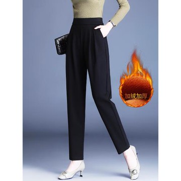 黑色加絨哈倫褲女冬季大碼高腰顯瘦中年媽媽褲子蘿卜褲加厚休閑褲