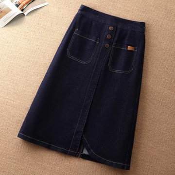 深藍色牛仔半身裙女春季2025新款高腰顯瘦時尚百搭a字裙開叉裙子