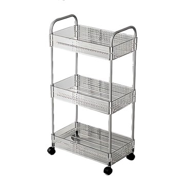 FAmILyLIFE 生活 輕奢鑽紋附輪夾縫置物架 加大款 3層 36.7 x 21 x 69.5cm 1750g  銀色