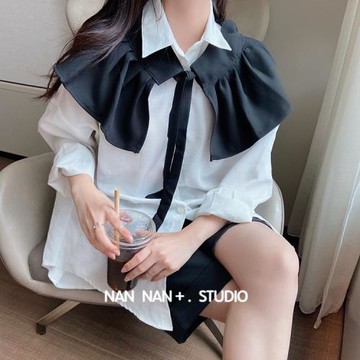 甜美氣質荷葉邊系帶搭肩小披肩女韓版百搭裝飾西裝娃娃假領子外搭