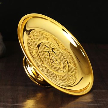 圓通佛具金色合金福字供水果盤財神供盤供碟供佛果盤佛堂供具大號