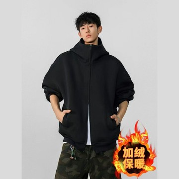 潮牌美式極簡風連帽大學T男女 秋冬刷毛寬鬆雙拉鍊小外套情侶休閒外套