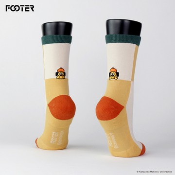 【FOOTER除臭襪】胡子碰碰-撞色方塊高筒襪(PON05-黃)