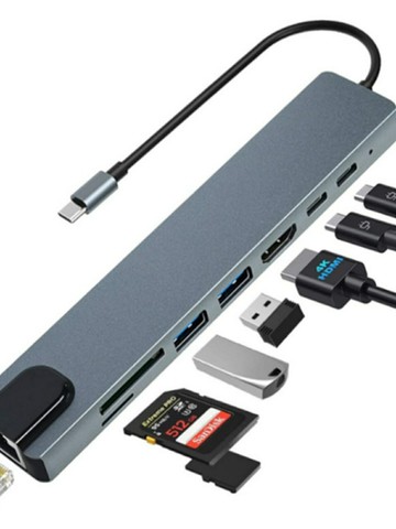 8合1type-c擴展塢轉HDMI網口PD充電USBC HUB筆記本讀卡轉換集線器